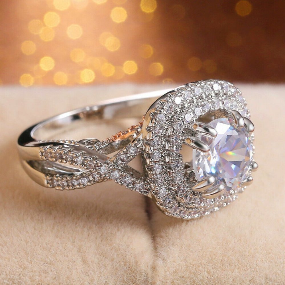 Silver Round Cut Sapphire Ring